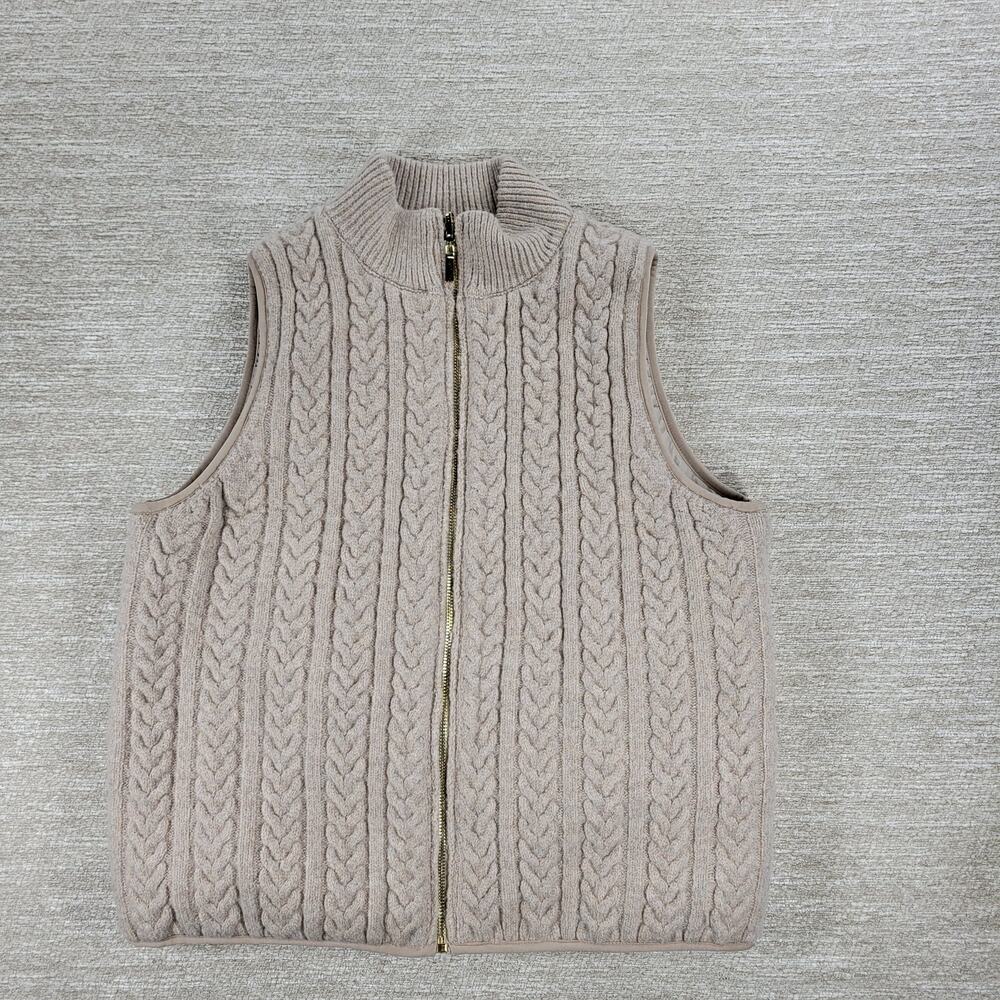Joie Reversible Cable Knit Puffer Vest Women’s M Beige Oatmeal Zip Mock Neck